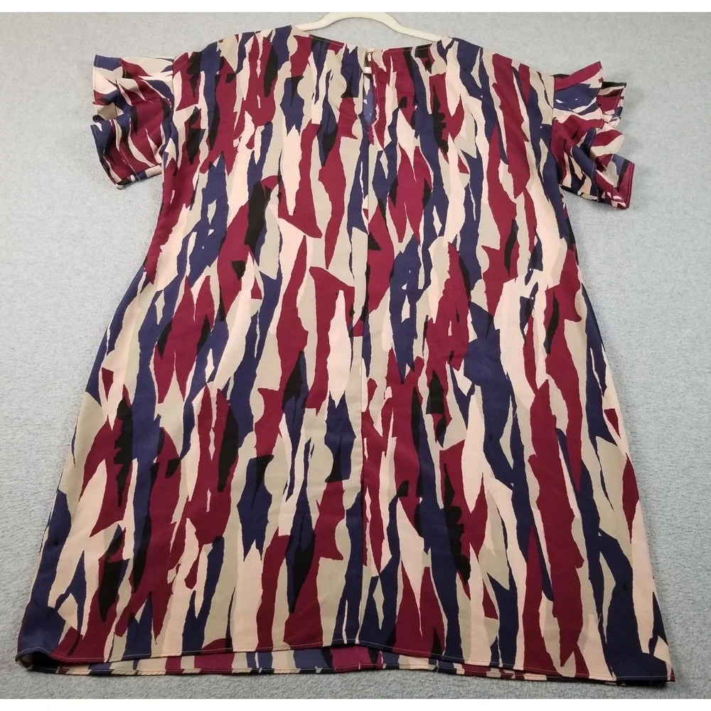 Madison Dress Women XL Multicolor Abstract Ruffle Short Sleeve Shift Casual Work